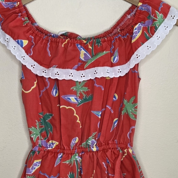 Vintage Nikky | Girls Red Hawaiian Tropical Palm Tree Print Dress Size 7 - Picture 2 of 5